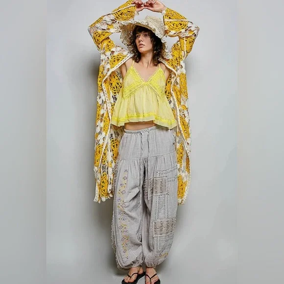 NEW Pol Maxi Long Sleeve Crochet Open Cardigan in Yellow - Picture 4 of 6